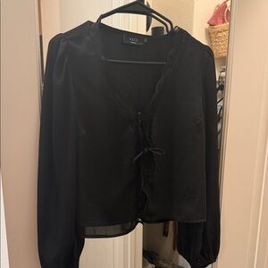 Vici Black bow tie Blouse with Lace Detail